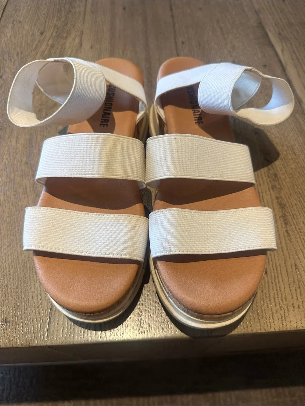 Women's Cream Elastic Strap Platform Sandals with Cushioned Footbed